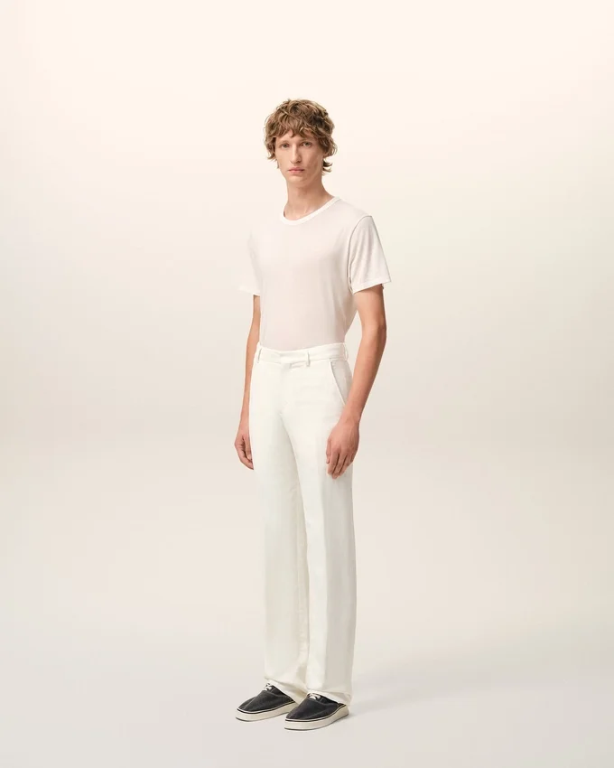 White Blended Linen Straight Trousers White Blended Linen Straight Trousers