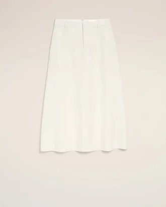 White Blended Linen Tailor Construction Long Trapeze Skirt