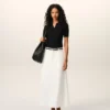 White Blended Linen Tailor Construction Long Trapeze Skirt