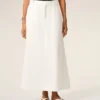 White Blended Linen Tailor Construction Long Trapeze Skirt