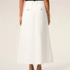 White Blended Linen Tailor Construction Long Trapeze Skirt