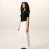 White Blended Linen Tailor Construction Long Trapeze Skirt