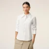 White Blended Silk Sharp Collar Adjusted Shirt