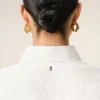 White Blended Silk Sharp Collar Adjusted Shirt