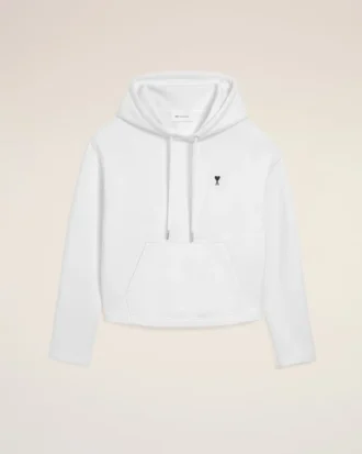 White Cotton Ami De Coeur Cropped Hoodie