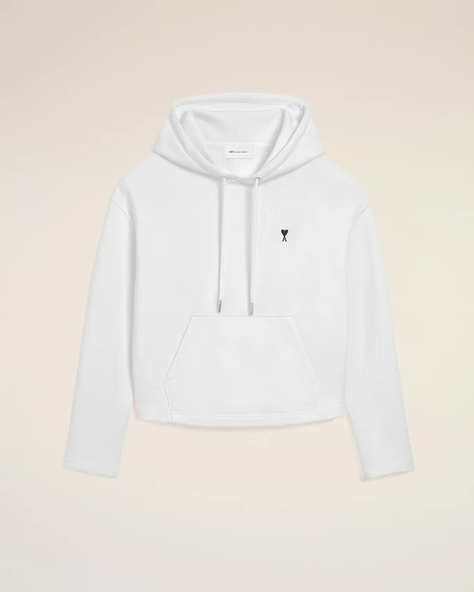 White Cotton Ami De Coeur Cropped Hoodie White Cotton Ami De Coeur Cropped Hoodie