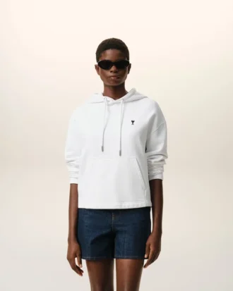White Cotton Ami De Coeur Cropped Hoodie