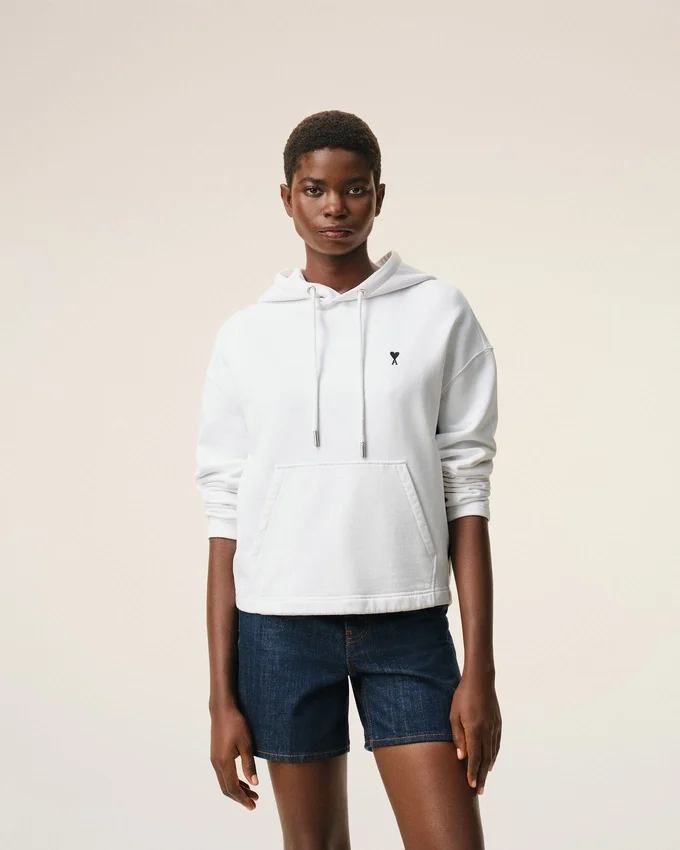 White Cotton Ami De Coeur Cropped Hoodie White Cotton Ami De Coeur Cropped Hoodie