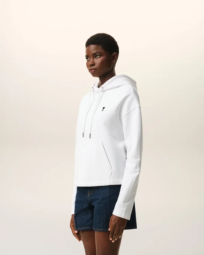 White Cotton Ami De Coeur Cropped Hoodie White Cotton Ami De Coeur Cropped Hoodie