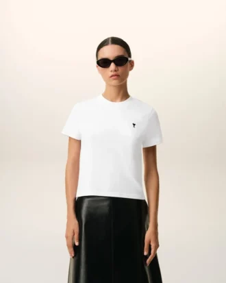 White Cotton Ami De Coeur Cropped T-Shirt