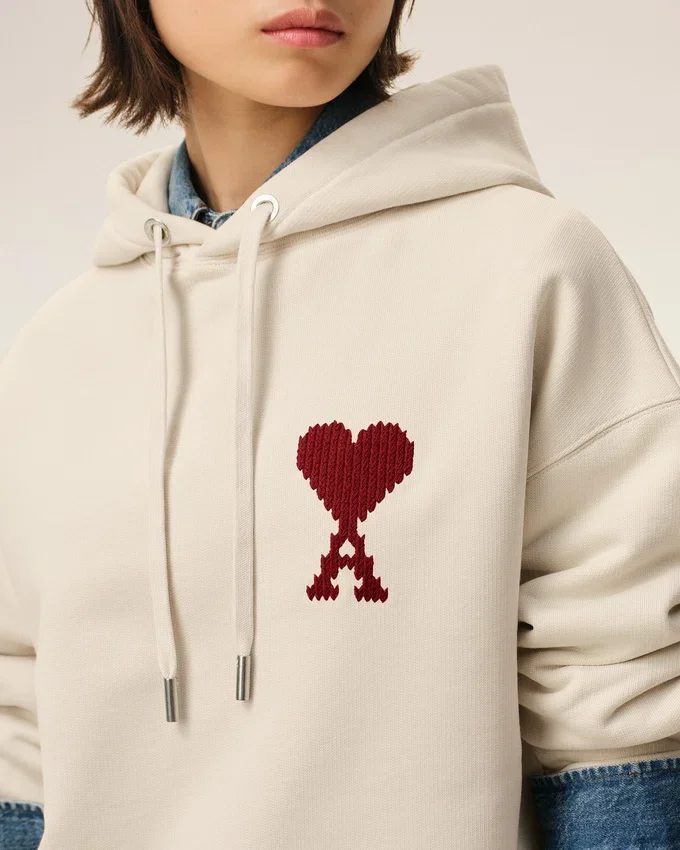 White Cotton Ami De Coeur Hoodie White Cotton Ami De Coeur Hoodie