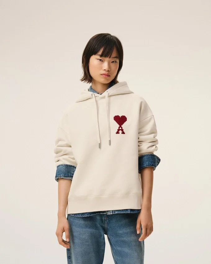White Cotton Ami De Coeur Hoodie White Cotton Ami De Coeur Hoodie