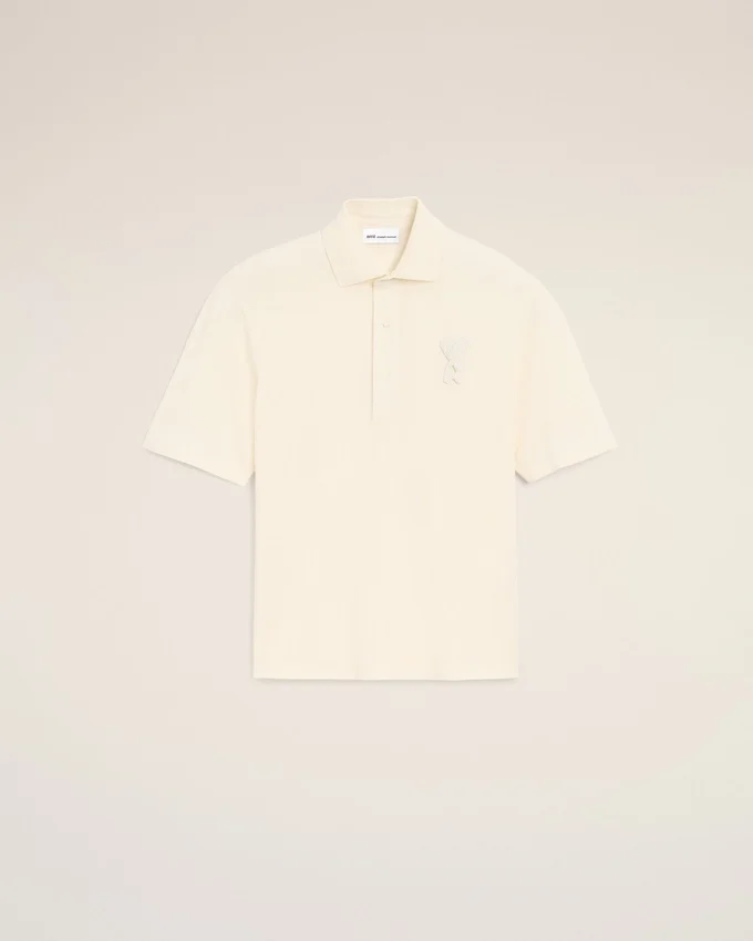 White Cotton Ami De Coeur Knitted Patch Polo White Cotton Ami De Coeur Knitted Patch Polo