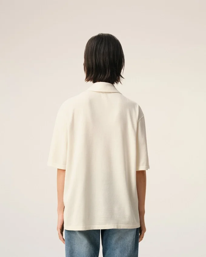 White Cotton Ami De Coeur Knitted Patch Polo White Cotton Ami De Coeur Knitted Patch Polo