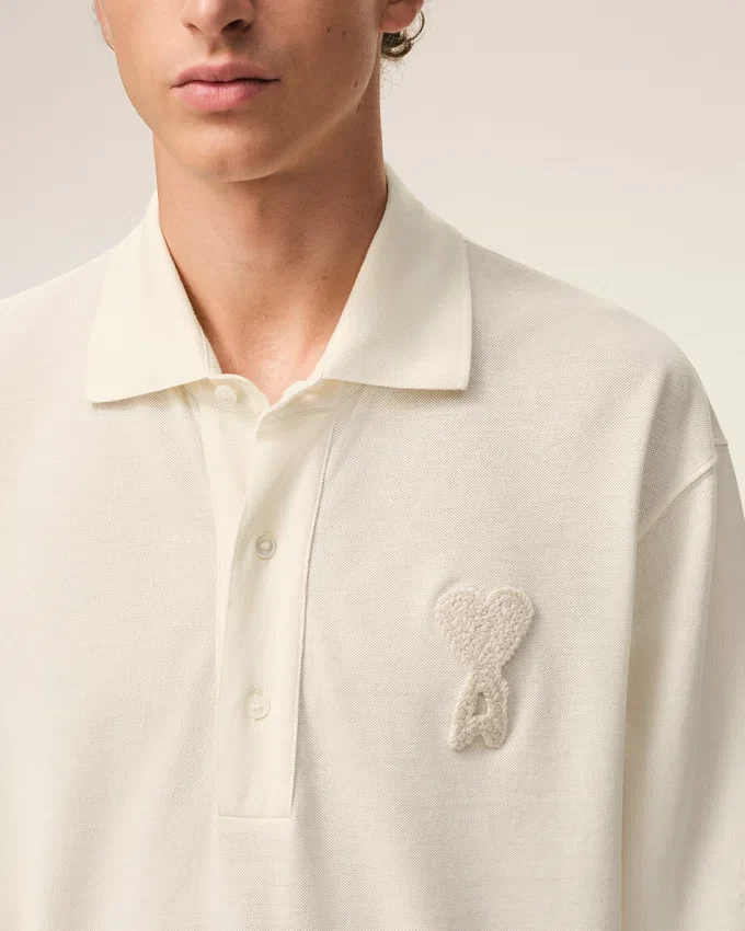 White Cotton Ami De Coeur Knitted Patch Polo White Cotton Ami De Coeur Knitted Patch Polo