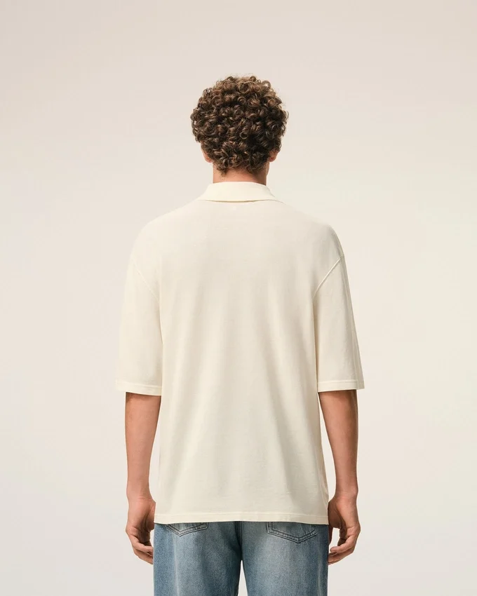 White Cotton Ami De Coeur Knitted Patch Polo White Cotton Ami De Coeur Knitted Patch Polo