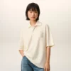 White Cotton Ami De Coeur Knitted Patch Polo White Cotton Ami De Coeur Knitted Patch Polo