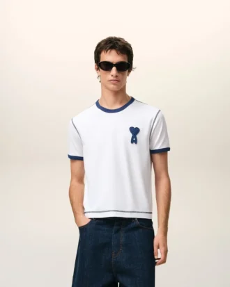 White Cotton Ami De Coeur Knitted Patch T-Shirt