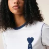 White Cotton Ami De Coeur Knitted Patch T-Shirt