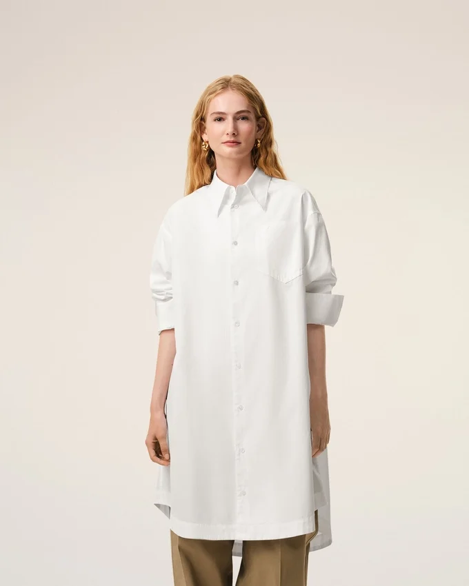 White Cotton Ami De Coeur Wide Shirt Dress White Cotton Ami De Coeur Wide Shirt Dress