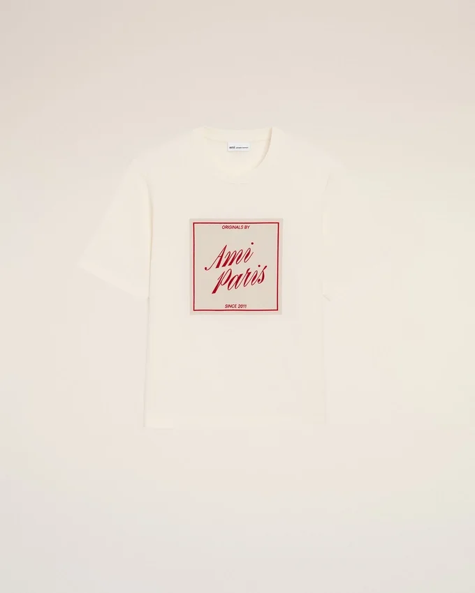 White Cotton Ami Paris Heritage Print T-Shirt White Cotton Ami Paris Heritage Print T-Shirt