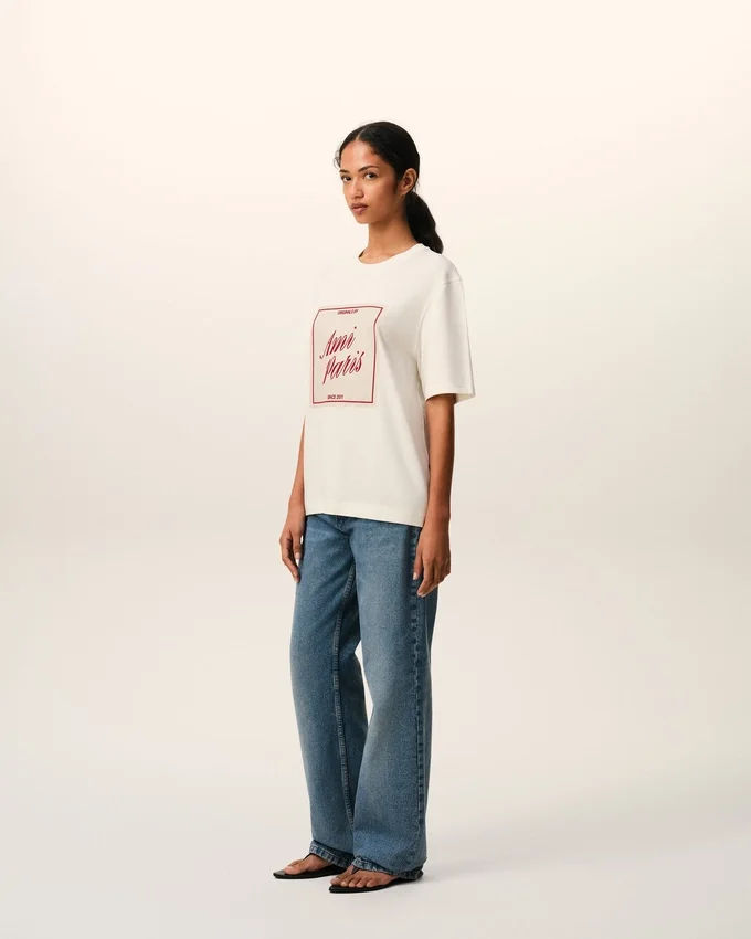 White Cotton Ami Paris Heritage Print T-Shirt White Cotton Ami Paris Heritage Print T-Shirt