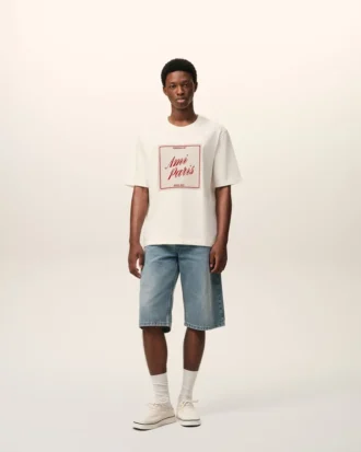 White Cotton Ami Paris Heritage Print T-Shirt