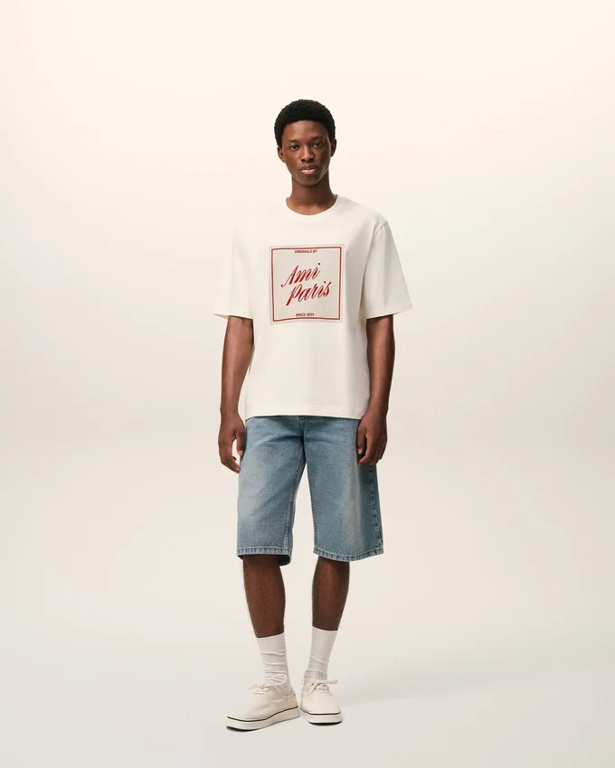White Cotton Ami Paris Heritage Print T-Shirt White Cotton Ami Paris Heritage Print T-Shirt