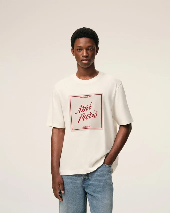 White Cotton Ami Paris Heritage Print T-Shirt White Cotton Ami Paris Heritage Print T-Shirt
