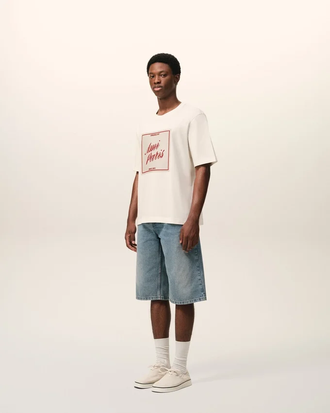 White Cotton Ami Paris Heritage Print T-Shirt White Cotton Ami Paris Heritage Print T-Shirt
