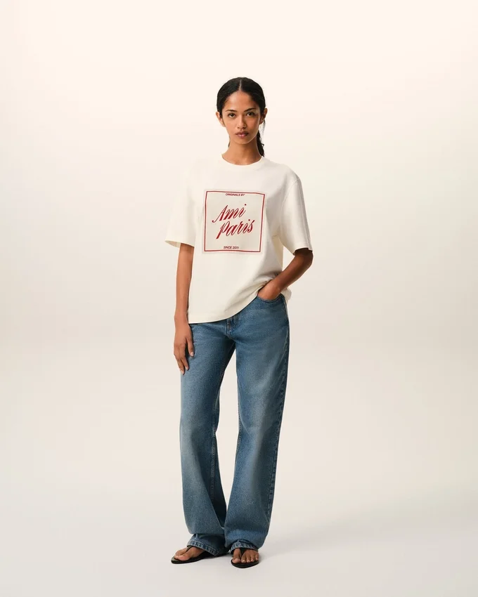 White Cotton Ami Paris Heritage Print T-Shirt White Cotton Ami Paris Heritage Print T-Shirt
