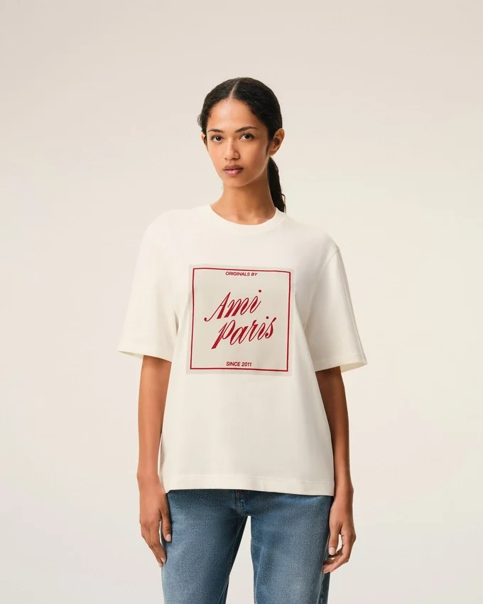 White Cotton Ami Paris Heritage Print T-Shirt White Cotton Ami Paris Heritage Print T-Shirt