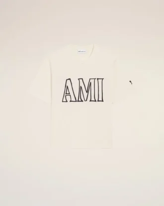 White Cotton Ami Paris Print T-Shirt