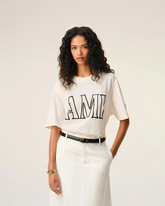 White Cotton Ami Paris Print T-Shirt White Cotton Ami Paris Print T-Shirt