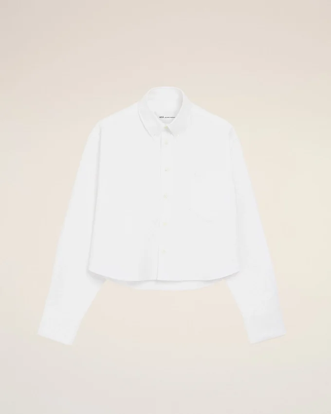 White Cotton Cropped Embossed Ami De Coeur Shirt White Cotton Cropped Embossed Ami De Coeur Shirt