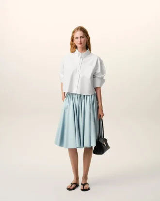 White Cotton Cropped Embossed Ami De Coeur Shirt
