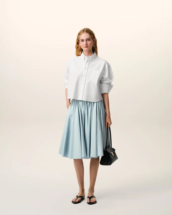 White Cotton Cropped Embossed Ami De Coeur Shirt White Cotton Cropped Embossed Ami De Coeur Shirt