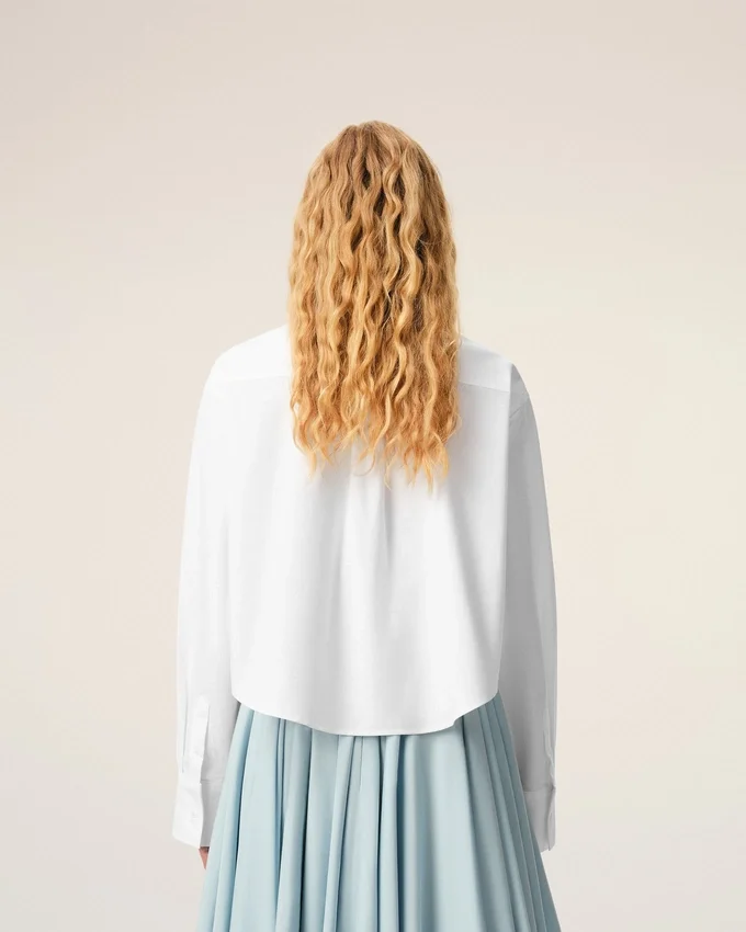 White Cotton Cropped Embossed Ami De Coeur Shirt White Cotton Cropped Embossed Ami De Coeur Shirt