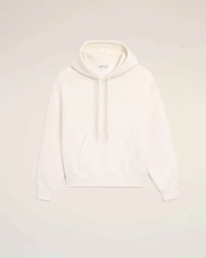White Cotton Embossed Ami De Coeur Hoodie White Cotton Embossed Ami De Coeur Hoodie