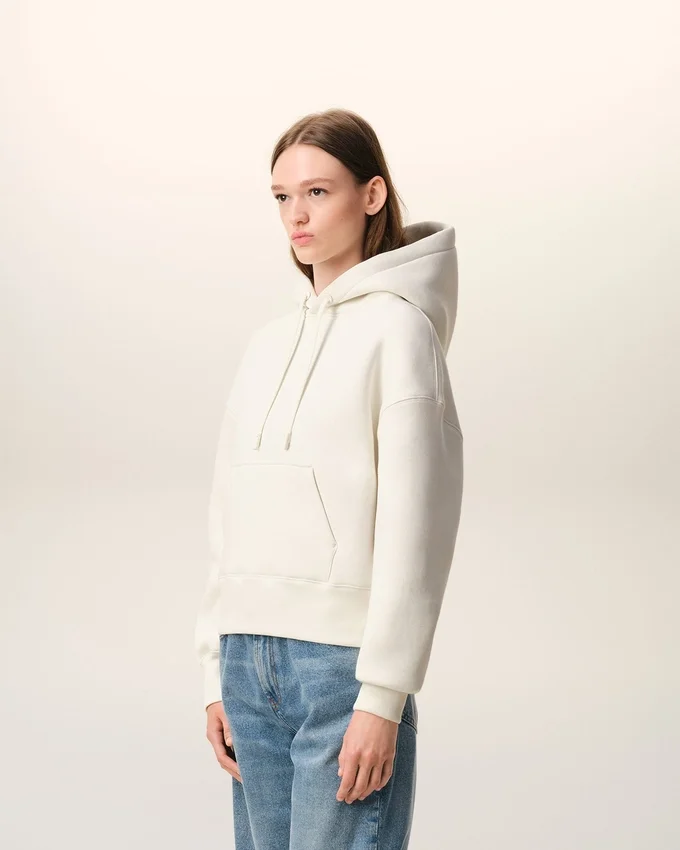 White Cotton Embossed Ami De Coeur Hoodie White Cotton Embossed Ami De Coeur Hoodie