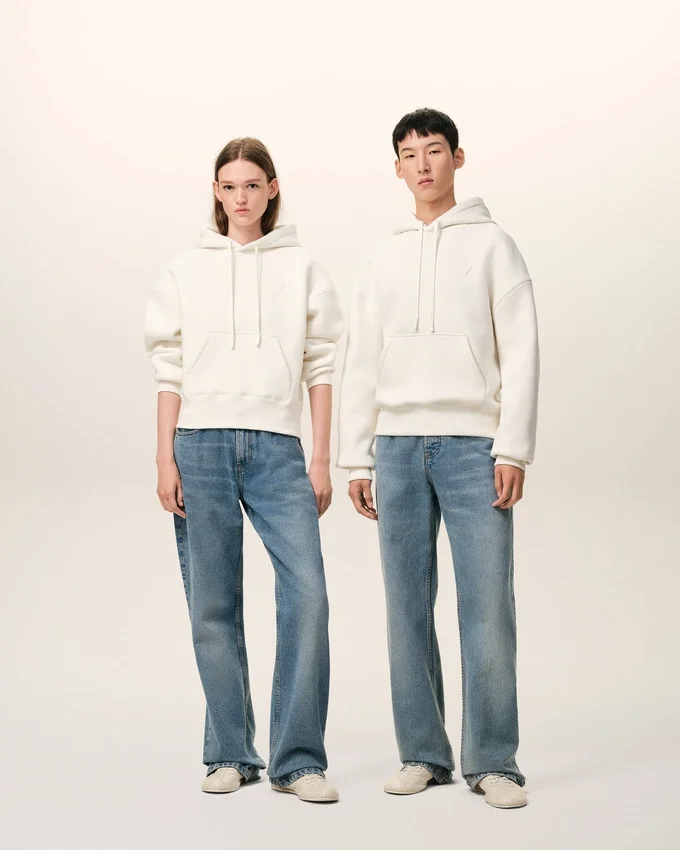White Cotton Embossed Ami De Coeur Hoodie White Cotton Embossed Ami De Coeur Hoodie