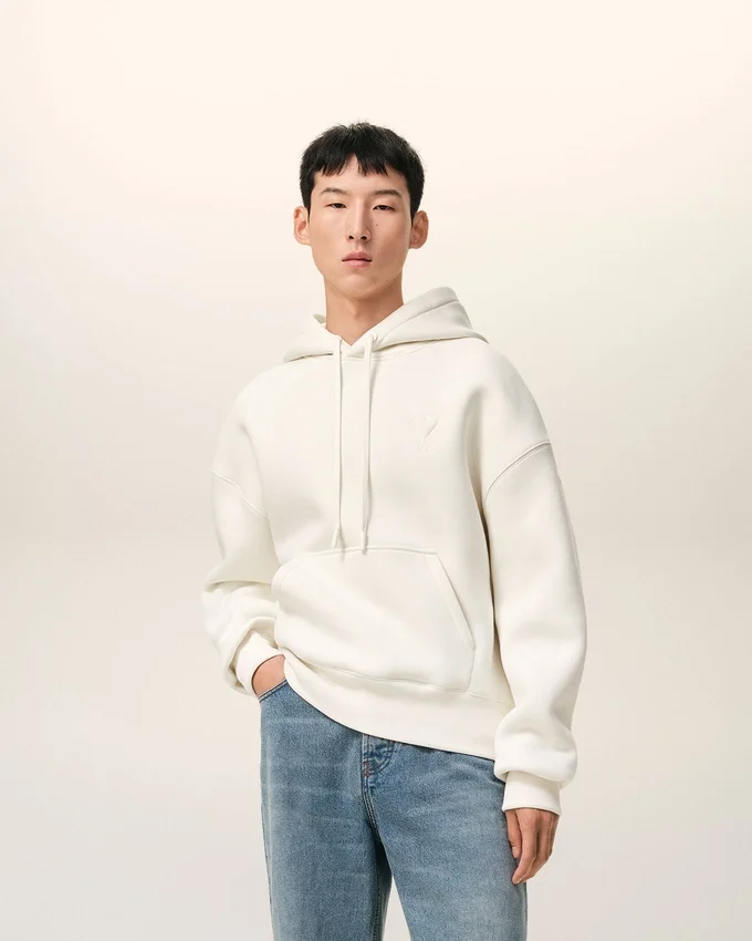 White Cotton Embossed Ami De Coeur Hoodie White Cotton Embossed Ami De Coeur Hoodie