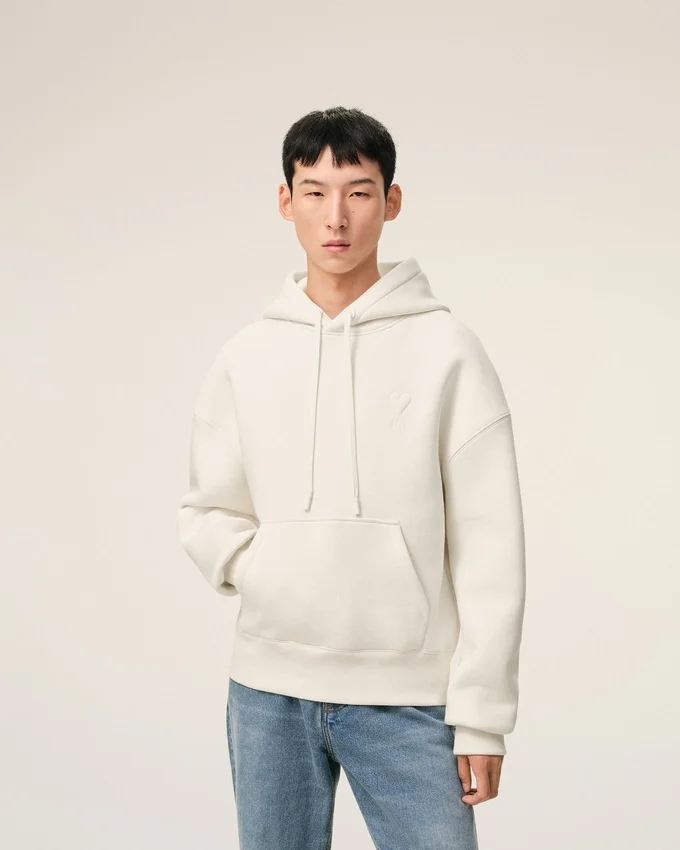 White Cotton Embossed Ami De Coeur Hoodie White Cotton Embossed Ami De Coeur Hoodie