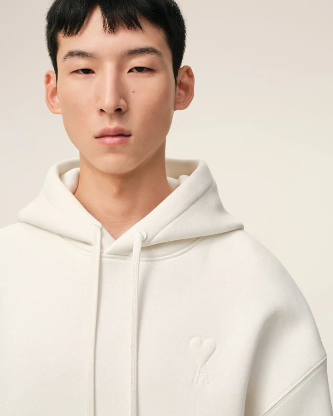 White Cotton Embossed Ami De Coeur Hoodie White Cotton Embossed Ami De Coeur Hoodie