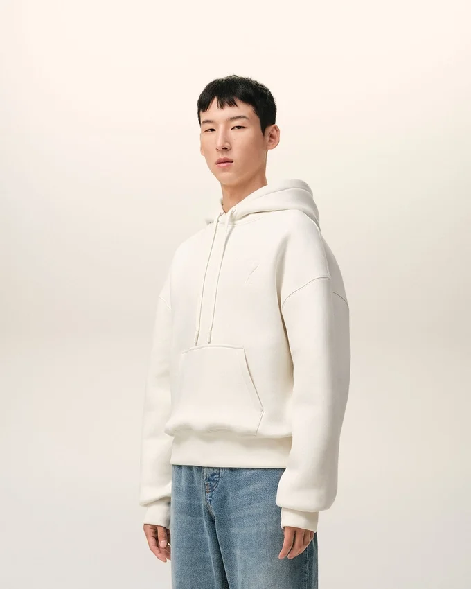 White Cotton Embossed Ami De Coeur Hoodie White Cotton Embossed Ami De Coeur Hoodie
