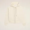 White Cotton Embossed Ami De Coeur Zipped Hoodie