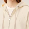 White Cotton Embossed Ami De Coeur Zipped Hoodie