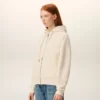 White Cotton Embossed Ami De Coeur Zipped Hoodie