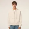 White Cotton Embossed Ami De Coeur Zipped Hoodie