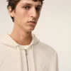 White Cotton Embossed Ami De Coeur Zipped Hoodie